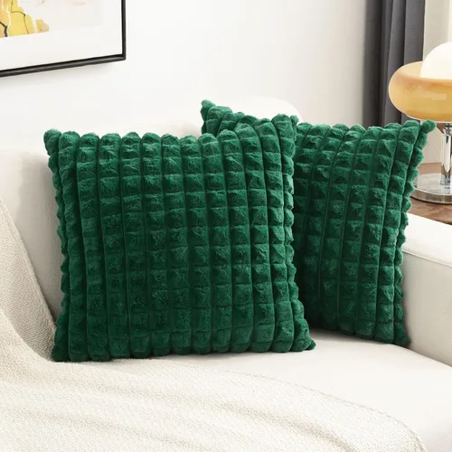 Miniatura 7 de FUTEI Juego de 2 fundas de almohada decorativas burdeos de 22 x 22 pulgadas, fundas de cojín cuadradas color rojo vino, a cuadros de piel sintética
