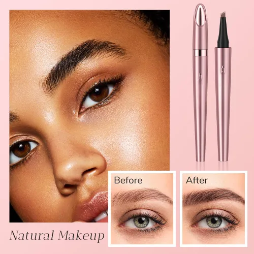 Miniatura 3 de 2 lápices de cejas impermeables, 4 puntas, maquillaje natural, trazo fino, mágico, 3D, microblading para mujeres (marrón oscuro)