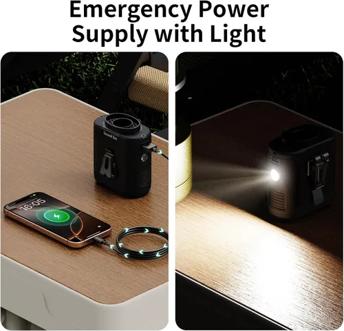 Miniatura 5 de Socool - Ventilador portátil de 10 000 mAh, clip para cinto, batería recargable, 5 velocidades, linterna, para el cuello, manos libres, 40 horas