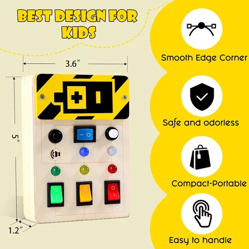Miniatura 7 de Asweets Tablero Ocupado Montessori para Niños Pequeños, Tablero Ocupado de Madera con Interruptores LED, Juguetes Sensoriales para Autismo, Juguetes