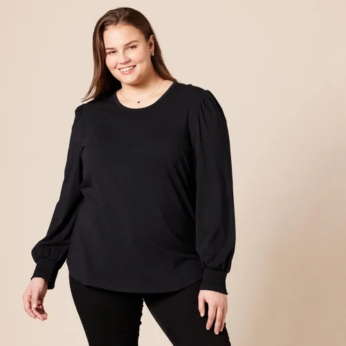 Miniatura 6 de Tienda Essentials - Camiseta de manga larga con cuello redondo y puños fruncidos para mujer