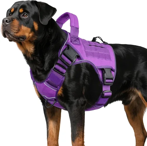 Miniatura 43 de WINGOIN - Arnés táctico púrpura para perros medianos, arnés resistente sin tirones con asa, chaleco militar K9 reflectante ajustable para mascotas