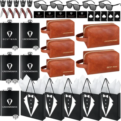 Miniatura 10 de 20 piezas de regalos para padrinos de novio, caja de propuesta con matracas, gafas de sol, bolsa de aseo de cuero PU, abridor de botellas