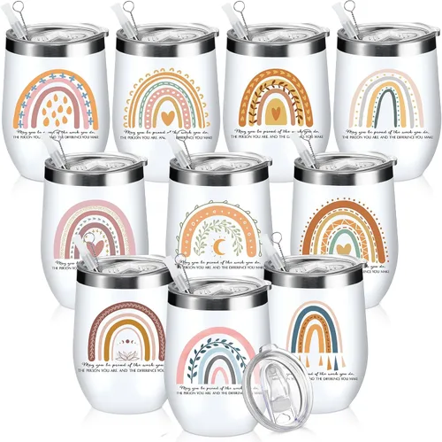 Sieral 10 tazas inspiradoras de agradecimiento a los empleados, taza de 12 onzas con aislamiento de acero inoxidable con tapa, regalo de