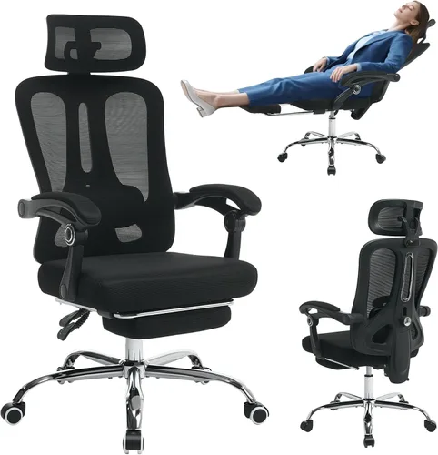 GarveeHome Silla de oficina ergonómica de respaldo alto con respaldo de malla, reposapiés retráctil, reposacabezas ajustable y soporte lumbar, silla