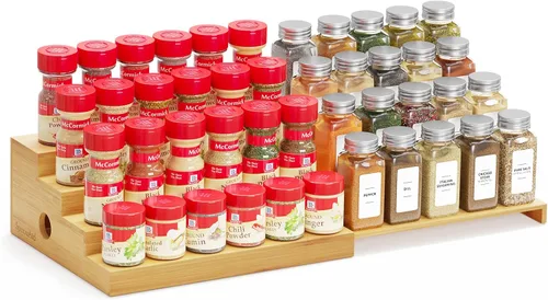 Miniatura 8 de SpaceAid Organizador de especias de bambú de 4 niveles para gabinete, despensa de cocina, estante de almacenamiento de especias para organización