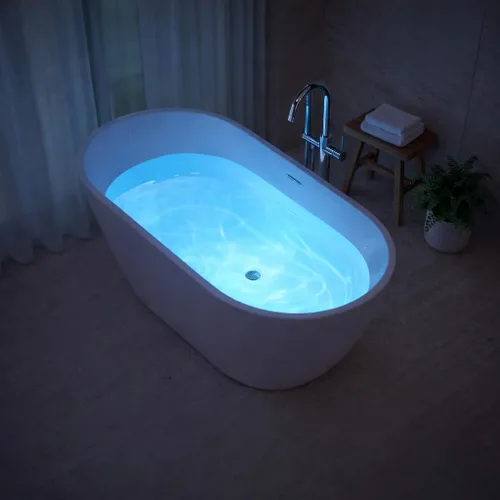 Miniatura 3 de ANZZI Bañera independiente de acrílico de 59 pulgadas de fondo plano Bañera de remojo White Mone Series Diseño compacto construido en desbordamiento