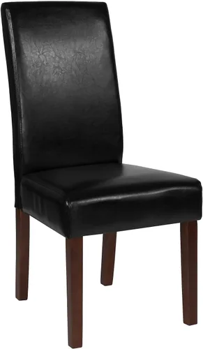 Flash Furniture Greenwich Series Black LeatherSoft - Silla de comedor Parsons de mediados de siglo con parte trasera tapizada