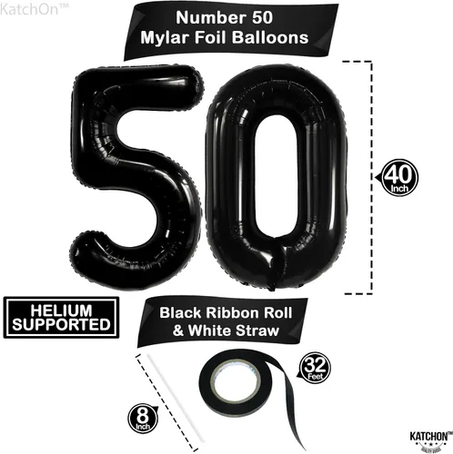Miniatura 4 de KatchOn - Globo negro grande del número 50, 40 pulgadas, decoraciones de cumpleaños 50 negro sobre la colina para hombres y mujeres, decoraciones