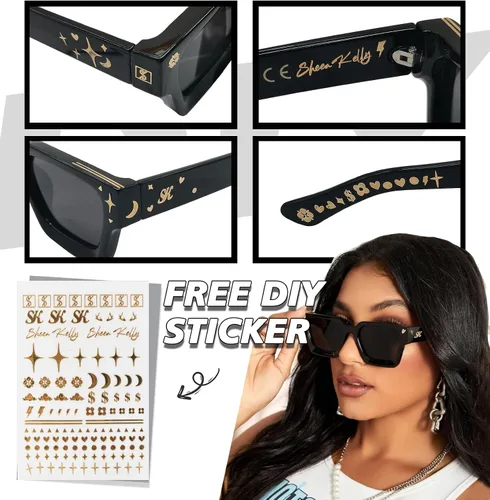Miniatura 4 de SHEEN KELLY Gafas de sol rectangulares gruesas retro gruesas para mujeres y hombres, a la moda, cuadrados, negros, montura tipo tortie, gafas