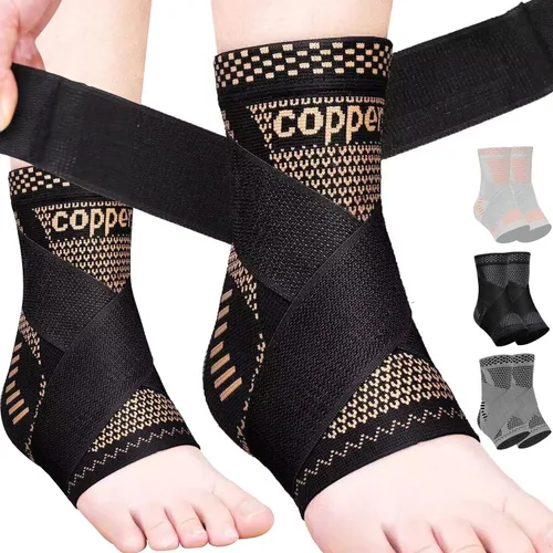 Miniatura 8 de JIUFENTIAN Tobillera de Cobre para Tendinopatía de Aquiles para Mujeres y Hombres (paquete de 2) - Soporte de Tobillo Transpirable para Esguinces