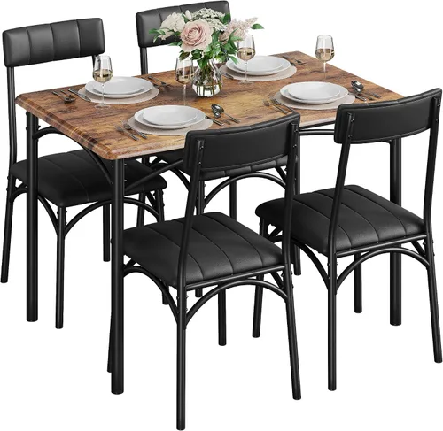 Miniatura 2 de Juego de mesa de comedor para 4, mesa de comedor moderna de cocina con sillas tapizadas, muebles de 5 piezas que ahorran espacio para apartamentos