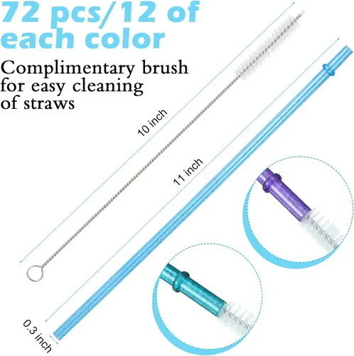 Miniatura 2 de 72 pajitas de plástico reutilizables de 11 pulgadas, pajitas de beber coloridas, popote con purpurina para tarros y vasos de 40/30/24 onzas