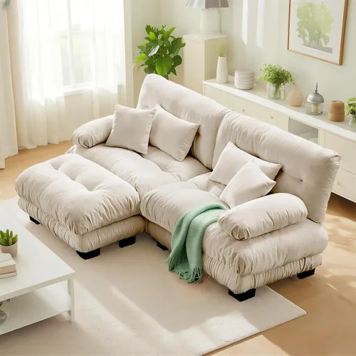 Miniatura 54 de SoarFlash Moderno sofá reclinable de terciopelo para sala de estar, sofá biplaza para apartamento, sofá de almacenamiento con marco de madera Azul