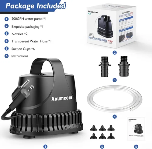 Miniatura 7 de Bomba de agua sumergible de 200 GPH, bomba de fuente de agua de 10 W, bomba de acuario, bomba de agua de 750 L/H con cable de alimentación de 7 pies