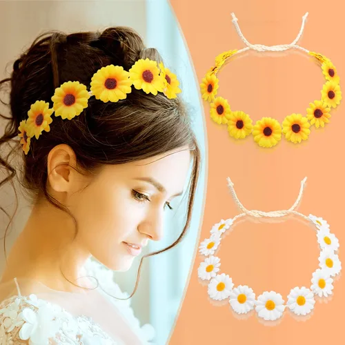 Miniatura 6 de WILLBOND 8 diademas de girasol para mujer, corona, margarita, flores, corona, ajustable, floral, para novia, para fiestas hippie, bodas, festivales
