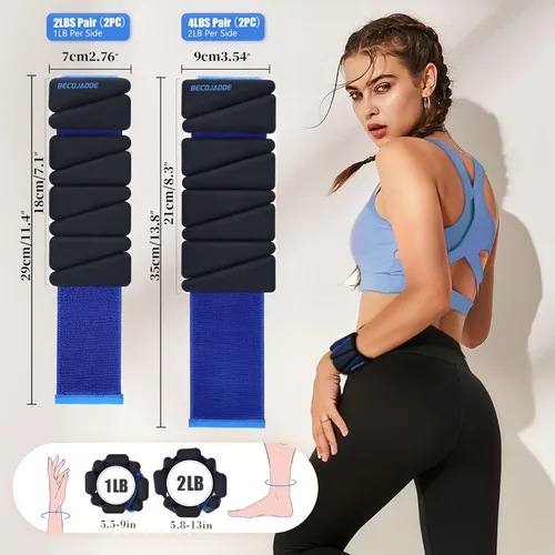 Miniatura 4 de BECOJADDE Pesas de Tobillo para Mujeres Pesas de Muñeca Juego de 2 (1 lb/2 lbs Cada Una) Peso Ajustable para Brazo y Pierna para Mujeres y Hombres