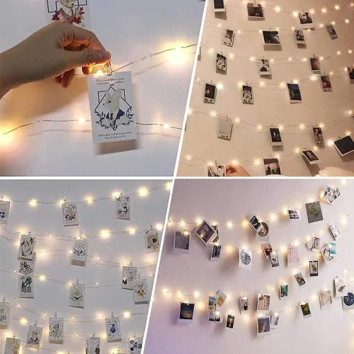 Miniatura 2 de Cadena de luces con clip para fotos, 33 pies, 100 luces LED con clips para fotos con temporizador, luz de fotos con 50 clips transparentes