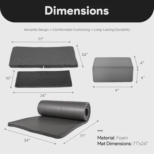 Miniatura 4 de BalanceFrom Juego de yoga de 7 piezas con esterilla extra gruesa de 71 x 24 x 1 pulgadas y correa de transporte – Incluye 2 bloques, correa de Gris