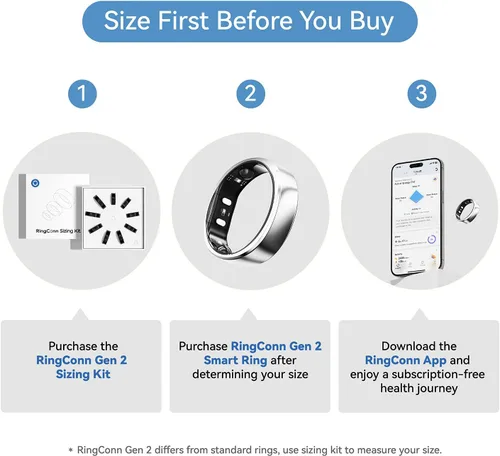 Miniatura 2 de RingConn - Gen 2, anillo inteligente con monitoreo de apnea del sueño, sin suscripción, batería de 12 días, seguimiento de salud, compatible