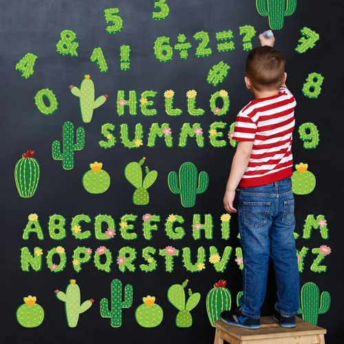 Miniatura 3 de Whaline 110 piezas de cactus para decoración de aula, letras del alfabeto de cactus, números del alfabeto, símbolos de recortes de letras de cactus
