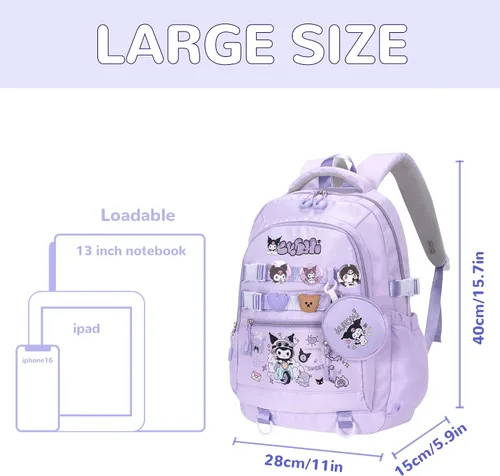 Miniatura 2 de Roffatide Mochila de anime con bonitos pasadores, mochila antirrobo para portátil, mochila de viaje, senderismo, mochila para nuevos regalos