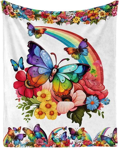 Miniatura 14 de Manta de mariposa de 40 x 30 pulgadas, franela con temática de mariposas lindas y coloridas, manta suave para siesta en el hogar, oficina