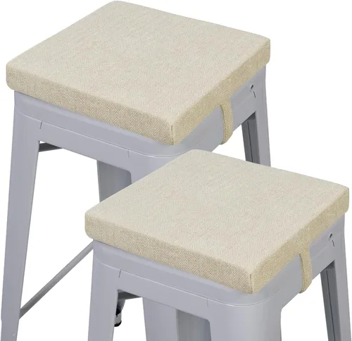 Miniatura 17 de baibu Juego de 2 cojines cuadrados de espuma viscoelástica de 12 pulgadas, diseño de doble capa con lazos, cojín cuadrado para silla para taburetes