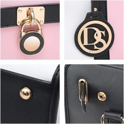 Miniatura 18 de Dasein Bolsos de mano de dos tonos para mujer, bolsos de hombro de cuero vegano, bolsa grande con cartera a juego