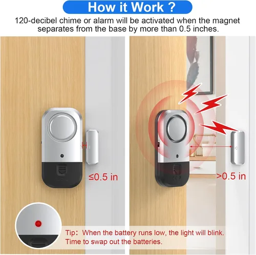 Miniatura 3 de Sensores de alarma para puerta y ventana, alarma de puerta para seguridad de los niños, alarmas de puerta para seguridad del hogar, oficina, tienda