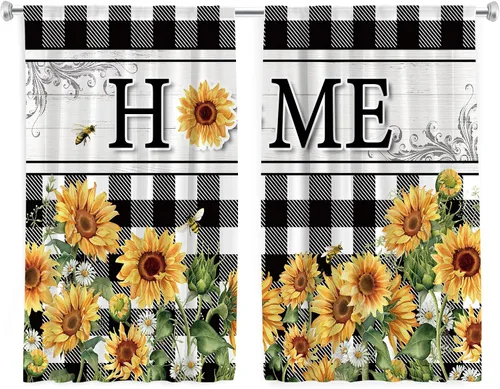 Miniatura 4 de Cortinas rústicas de cocina con girasoles de 27.5 pulgadas de ancho x 39 pulgadas de alto, bolsillo para cortinero, diseño de flores de búfalo