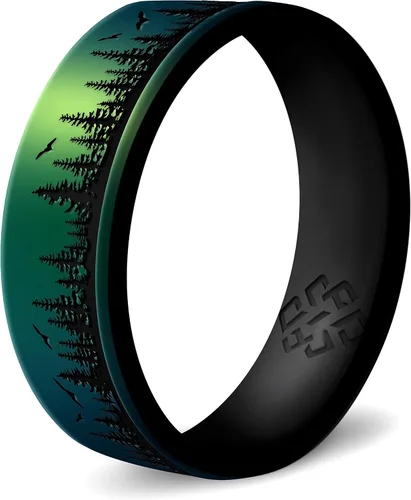 Knot Theory Anillo de silicona para hombres y mujeres, diseño de ondas, montaña, bosque, alianza de boda de silicona para actividades deportivas,
