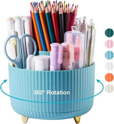 Miniatura 15 de Organizador de escritorio para lápices y bolígrafos, 5 ranuras, rotación de 360 grados, organizadores de escritorio para lápices y bolígrafos