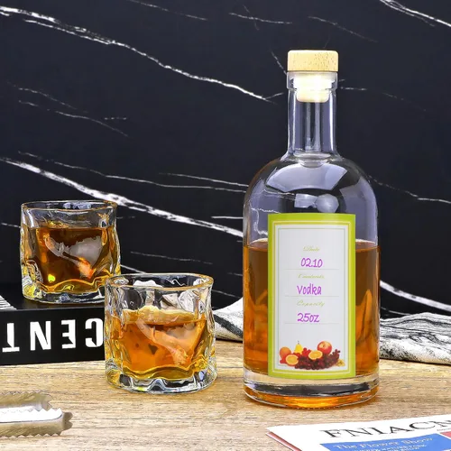 Miniatura 4 de Botella de vidrio de 25 onzas con corcho en T, botellas de licor, botella de vino de fondo pesado para vodka, jugo, leche, whisky, agua, regalo