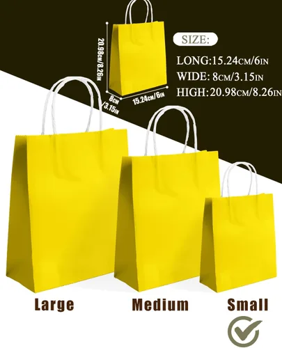 Miniatura 5 de qiqee 24 bolsas de regalo pequeñas con asas a granel de 8.3 x 6 x 3 pulgadas, bolsas de regalo amarillas brillantes, múltiples usos (tamaño pequeño)