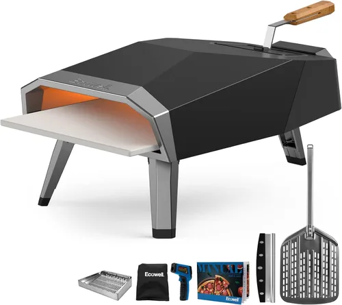 Miniatura 11 de ECOWELL Horno de pizza de gas de 12 pulgadas para exteriores, horno de pizza portátil con piedra, horno de pizza de acero inoxidable para interiores