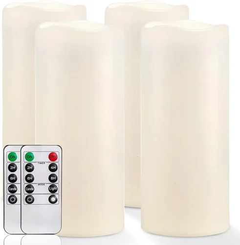 Miniatura 10 de Homemory Velas grandes impermeables sin llama de 6" x 4" para exteriores con control remoto y temporizador, velas LED parpadeantes que funcionan