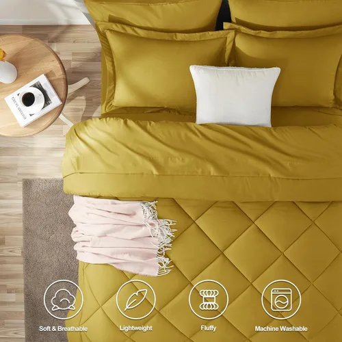 Miniatura 127 de CozyLux Juego de edredón tamaño King, color naranja quemado, toda la ropa de cama en una sola bolsa, 7 piezas: edredón, fundas de almohada