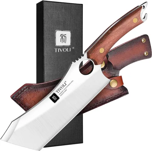Miniatura 8 de TIVOLI Juego de cuchillos de carnicero profesional para procesamiento de carne, 7 piezas de acero de alto carbono forjado a mano