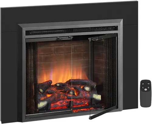 Miniatura 14 de PuraFlame Klaus - Inserto eléctrico para chimenea de 33", con kit de adornos, sonido de chispas de fuego, tronco de resina, puerta de vidrio