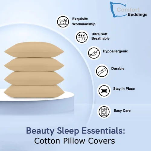 Miniatura 2 de Comfort Beddings Juego de 4 fundas de almohada estándar, 100% algodón orgánico, 600 hilos, fundas de almohada de algodón marrón de alta calidad
