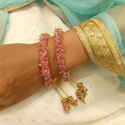 Miniatura 4 de Efulgenz Pulsera de cuentas india con dijes de borla colgantes, joyería de novia para mujer