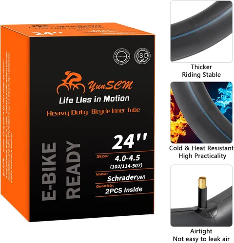 Miniatura 6 de YUNSCM 2 tubos para neumáticos de bicicleta eléctrica de 24 x 4.0 de 24 x 4.0/4.5 AV32 mm (102/114-507) tubos interiores compatibles con bicicleta