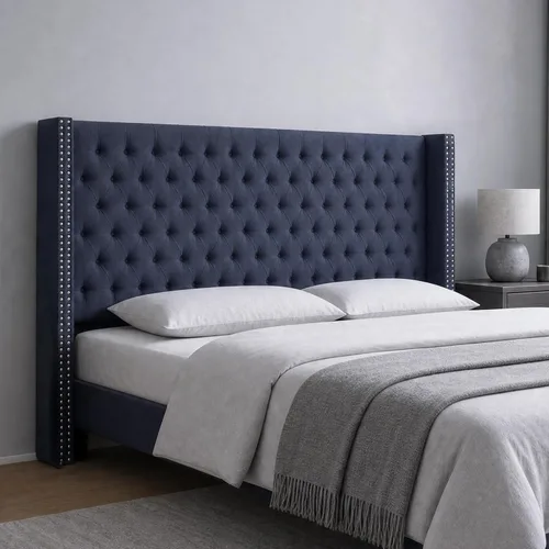 Miniatura 9 de Madison Park Cabecera tapizada Queen Wingback, con acolchado de esponja de alta densidad, cabecera de altura ajustable, fácil montaje, terciopelo