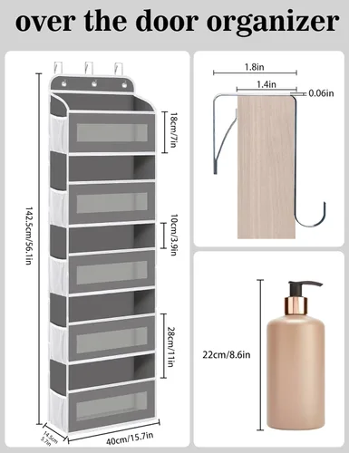 Miniatura 6 de KYEVIS Organizador para colgar sobre la puerta, 5 estantes para colgar en la puerta del armario, con 10 bolsillos de malla, organizador de armario