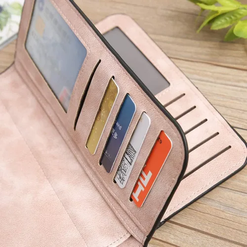 Miniatura 3 de KELEEL Cartera de cuero para mujer, monedero de embrague para tarjetas de crédito, soporte para monedas, plegable, Rosado, Classic