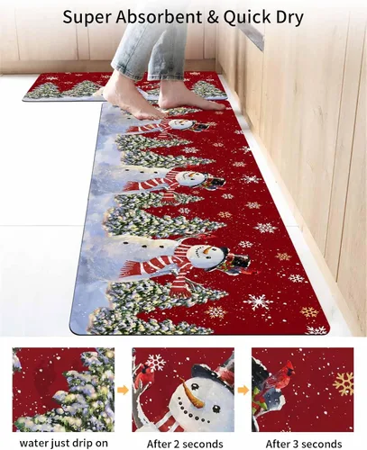 Miniatura 4 de Tapete rojo de Navidad para bañera, antideslizante, de secado rápido y absorbente, tierra de diatomeas, fregadero, dormitorio, cocina, lavable
