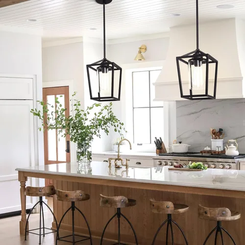 Miniatura 4 de Luces colgantes negras para isla de cocina, lámparas de 1 luz, iluminación de isla de granja, lámpara colgante de linterna para pasillo, vestíbulo