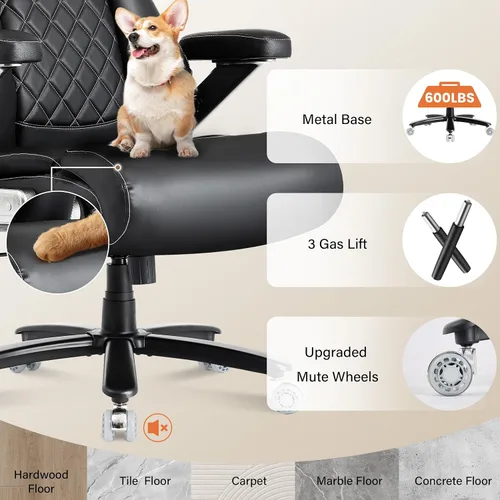 Miniatura 8 de Silla de oficina grande y alta de 600 libras para personas pesadas, silla de oficina ejecutiva grande y resistente, reposabrazos 5D y sillas