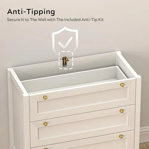 Miniatura 3 de 3 Drawers Dresser Set of 2 for Bedroom, Farmhouse Closet Storage Organizer with Golden Handles, Wooden Nightstand End Table for Living Room